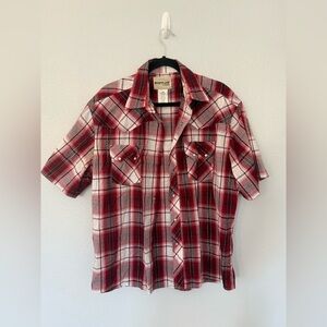 Rustler Red and White Plaid Button Down Shirt Size Large